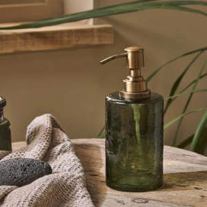 Nkuku Ilcoso Recycled Hammered Glass Soap Dispenser Green